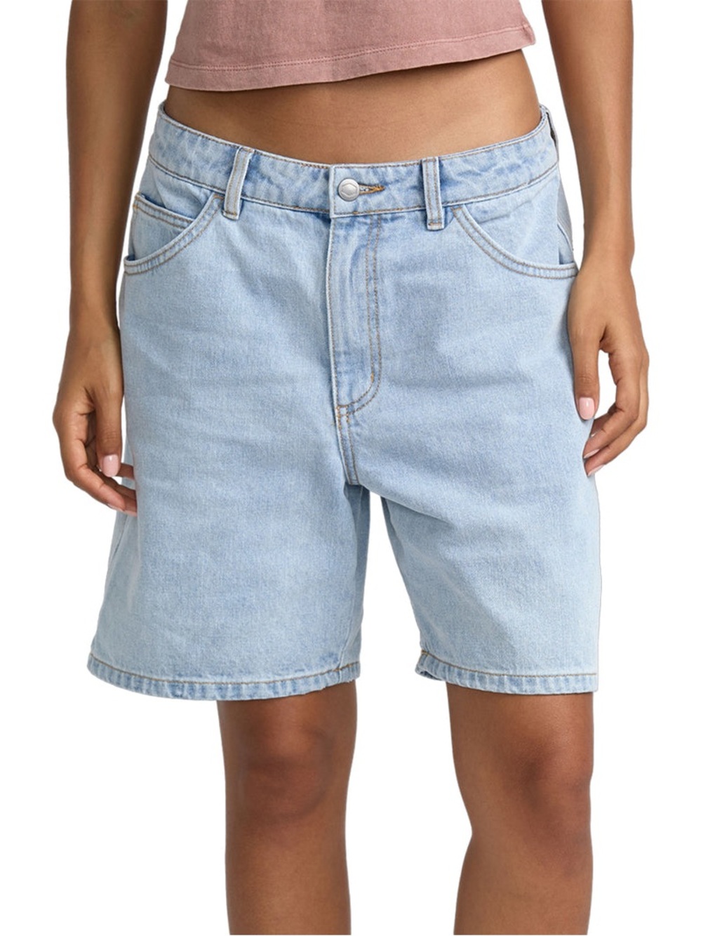 RVCA Pale Blue Crawford Long Denim Shorts in Ash